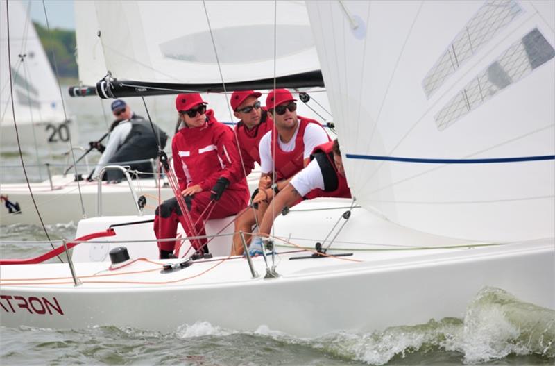Skipper Margaret McKillen steers the J/70 Magatron during Sunday's racing action - 2021 Charleston Race Week photo copyright Willy Keyworth taken at Charleston Yacht Club and featuring the J70 class