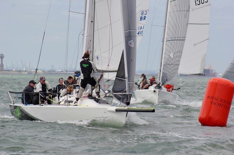 Nick Haigh showed impressive speed downwind on day 1 of the J/80 Open Nationals at Hamble photo copyright Louay Habib / RSrnYC taken at Royal Southern Yacht Club and featuring the J80 class