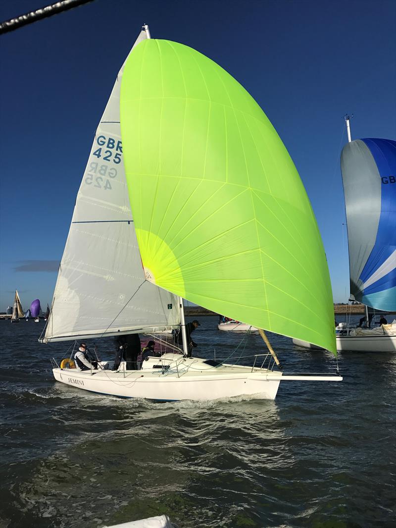 Jemini (J80) threading a path through the symmetric spinnaker boats during Medway YC 'Pirates Cave' Autumn Series Race 2 photo copyright Aaron Goodman-Simpson taken at Medway Yacht Club and featuring the J80 class