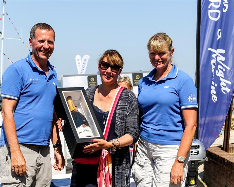 Chris and Hannah Neve's J80 No Regrets win a Jeroboam of Taittinger Champagne at the Taittinger Royal Solent Yacht Club Regatta 2021 photo copyright Jake Sugden taken at Royal Solent Yacht Club and featuring the J80 class