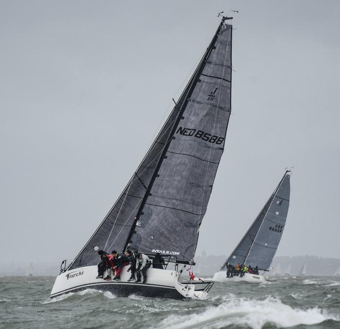 The J88 Raging Bull on day 2 of the Helly Hansen Warsash Spring Series photo copyright Andrew Adams / www.closehauledphotography.com taken at Warsash Sailing Club and featuring the J/88 class