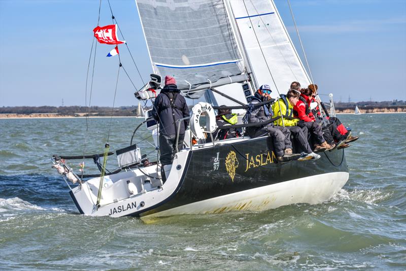 Jaslan in IRC3 on day 3 of the Helly Hansen Warsash Spring Series photo copyright Andrew Adams / www.closehauledphotography.com taken at Warsash Sailing Club and featuring the J/97 class
