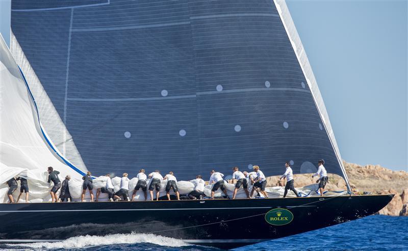A full team of bowmen and second bowmen are needed to drop the spinnaker on a J-Class like Lionheart (day 3 of the Maxi Yacht Rolex Cup) photo copyright Carlo Borlenghi / Rolex taken at Yacht Club Costa Smeralda and featuring the J Class class