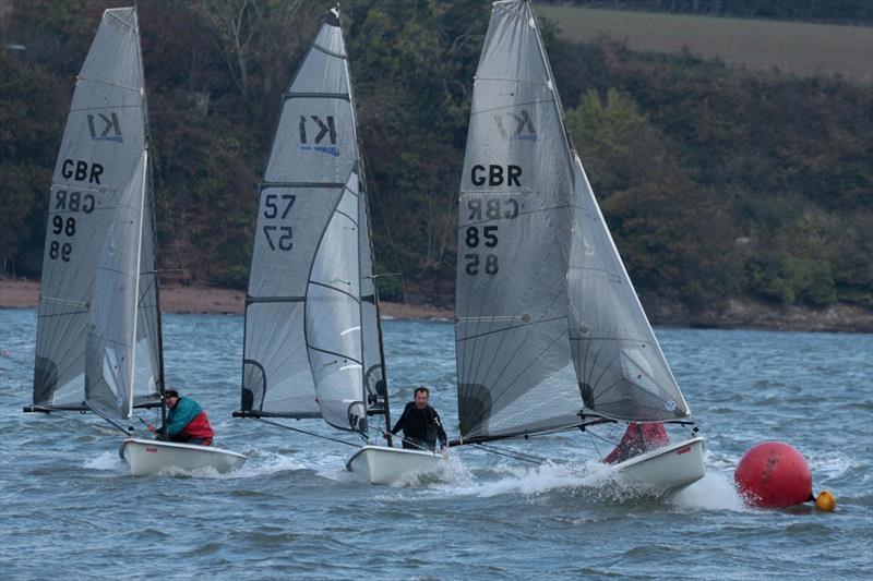 Toby Sherwin (K1 98), Eddie Holden (K1 57) and Ray Potter (K1 85) rounding the leeward mark photo copyright Heather Davies taken at Teign Corinthian Yacht Club and featuring the K1 class