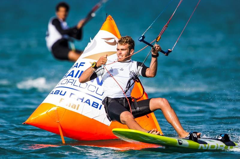 Maxime Nocher (FRA) on day 3 of the ISAF Sailing World Cup Final in Abu Dhabi photo copyright Pedro Martinez / Sailing Energy / ISAF taken at  and featuring the Kiteboarding class