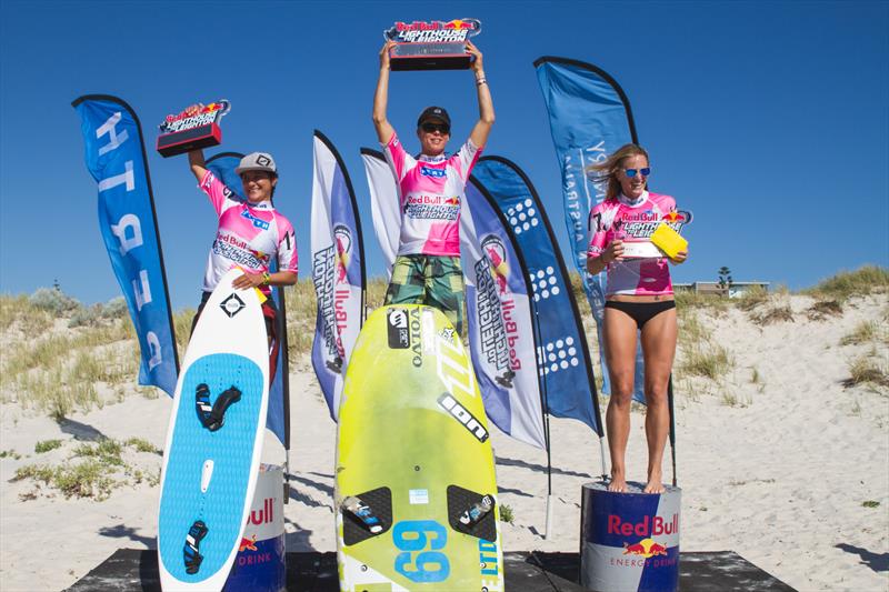 Lighthouse to Leighton kiteboard race women's podium (l to r) 2nd Kim Lema, 1st Steph Bridge, 3rd Theresa McKirdy photo copyright Ross Wyness taken at  and featuring the Kiteboarding class