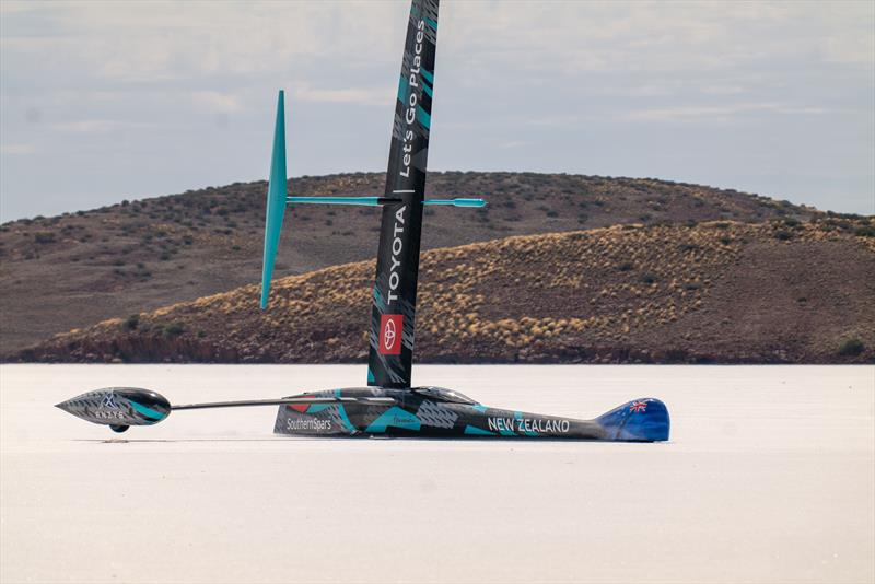 First sail on Lake Gairdner for Emirates Team New Zealand's wind powered Land Speed World Record attempt at South Australia's Lake Gairdner photo copyright Emirates Team New Zealand/ James Somerset taken at Royal New Zealand Yacht Squadron and featuring the Land Yacht class