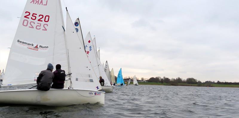 On the line and away on day 6 of the Fox's Marine & Country Alton Water Frostbite Series photo copyright Emer Berry taken at Alton Water Sports Centre and featuring the Lark class