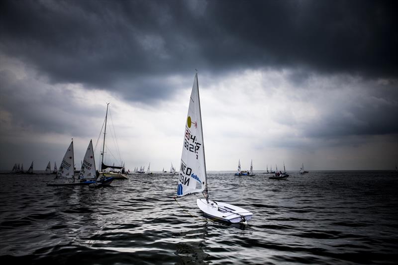 Lasers waiting for the wind on day 4 of the 30th Delta Lloyd Regatta - photo © Guilain Grenier