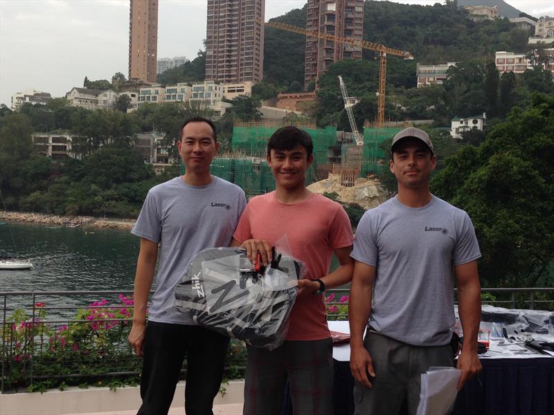 Gerald Williams (J-Asia) , HK Laser Standard Champion with Swanson Chan (L) and Dominick Hardoon (R) at the 2014 Hong Kong Laser Championship photo copyright Dominick Hardoon taken at Royal Hong Kong Yacht Club and featuring the ILCA 7 class