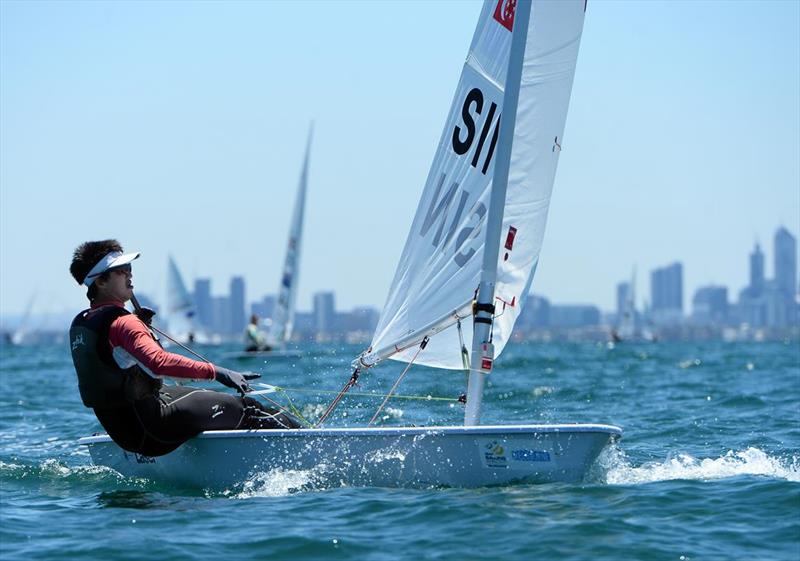 Singapore's Colin Cheng on day 2 of the ISAF Sailing World Cup Melbourne photo copyright Jeff Crow / Sport the Library taken at Sandringham Yacht Club and featuring the ILCA 7 class