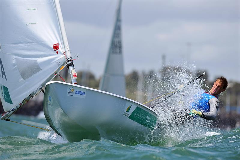 Matthew Wearn (AUS) on day 4 of the ISAF Sailing World Cup Melbourne photo copyright Jeff Crow / Sport the Library taken at Sandringham Yacht Club and featuring the ILCA 7 class