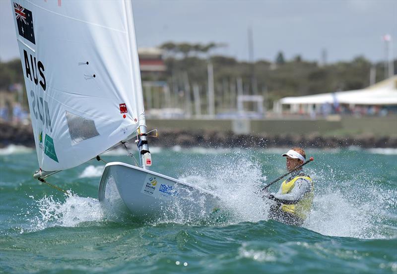 Tom Burton (AUS-AST) leads the results in the Laser class on day 4 of the ISAF Sailing World Cup Melbourne - photo © Jeff Crow / Sport the Library