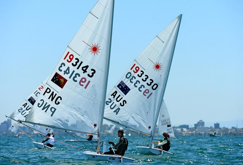 Markson Charlie (PNG) at the ISAF Sailing World Cup Melbourne photo copyright Jeff Crow / Sport the Library taken at Sandringham Yacht Club and featuring the ILCA 7 class