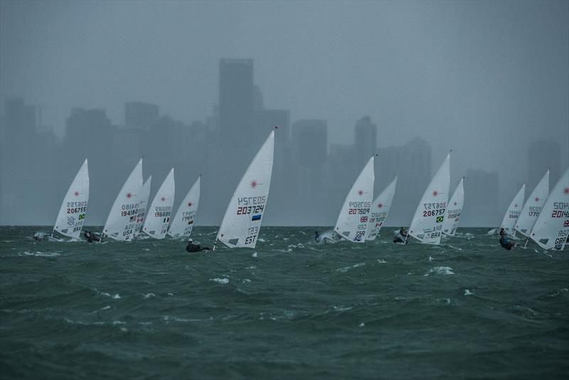 A powerful rainstorm bears down on the fleet on day 1 of ISAF Sailing World Cup Miami - photo © Jen Edney / US Sailing Team Sperry