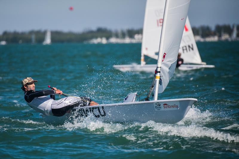 Charlie Buckingham on day 4 of ISAF Sailing World Cup Miami photo copyright Jen Edney / US Sailing Team Sperry taken at Coconut Grove Sailing Club and featuring the ILCA 7 class