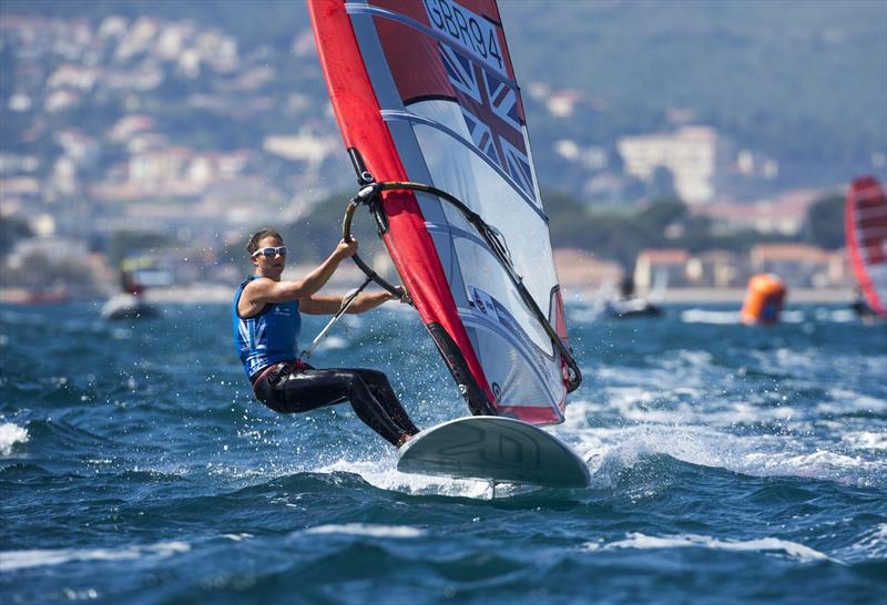 Bryony Shaw (RS:X Women) on day 3 at ISAF Sailing World Cup Hyères photo copyright Ocean Images / British Sailing Team taken at COYCH Hyeres and featuring the ILCA 7 class