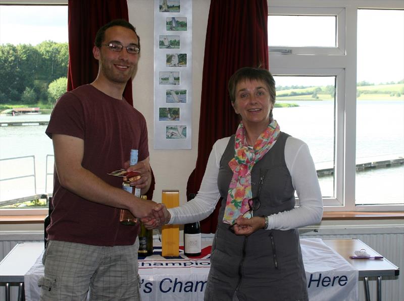 Cameron Smith wins Laser open meeting at Hollowell, congratulated by Nicola Wilkinson photo copyright Stewart Elder taken at Hollowell Sailing Club and featuring the ILCA 7 class