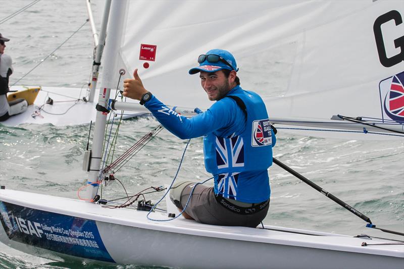Great Britain's Lorenzo Chiavarini wins the Laser class at ISAF Sailing World Cup Qingdao photo copyright Daniel Smith taken at  and featuring the ILCA 7 class