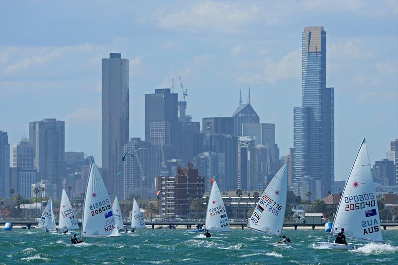 Racing under the Melbourne skyline photo copyright Sport the library / Jeff Crow taken at  and featuring the ILCA 7 class