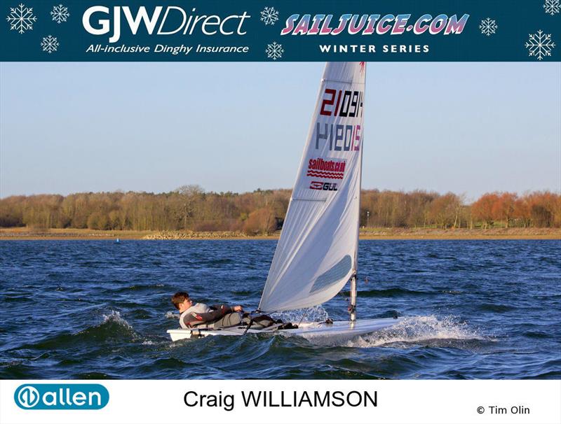 Craig Williamson leads the GJW Direct Sailjuice Winter Series photo copyright Tim Olin / www.olinphoto.co.uk taken at Grafham Water Sailing Club and featuring the ILCA 7 class