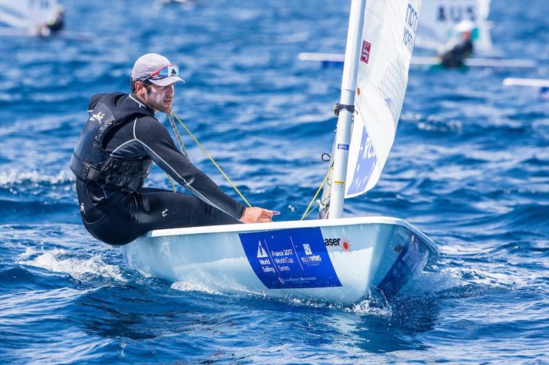 Pavlos Kontides of Cyprus in the Laser on day 1 at World Cup Hyères  photo copyright Jesus Renedo / Sailing Energy / World Sailing taken at COYCH Hyeres and featuring the ILCA 7 class