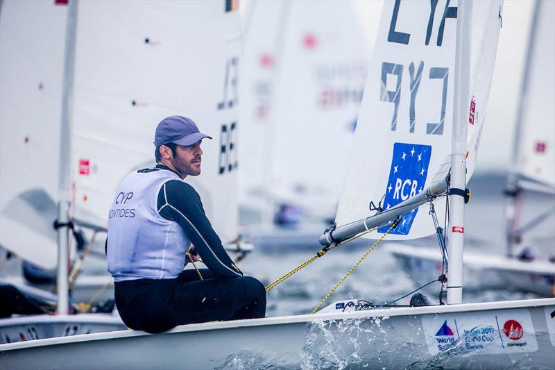 Pavlos Kontides (CYP) on day 1 of 2017-18 World Cup Series in Gamagori, Japan photo copyright Jesus Renedo / Sailing Energy / World Sailing taken at  and featuring the ILCA 7 class