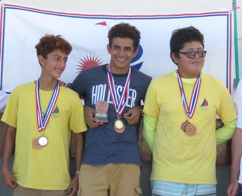 Laser winners (l-r) Darwin Velasquez, Trent Hardwick, Nigel Rosado in the Belize Sailing Association's (BzSA) National Championships photo copyright Belize Sailing Association taken at Belize Sailing Association and featuring the ILCA 7 class