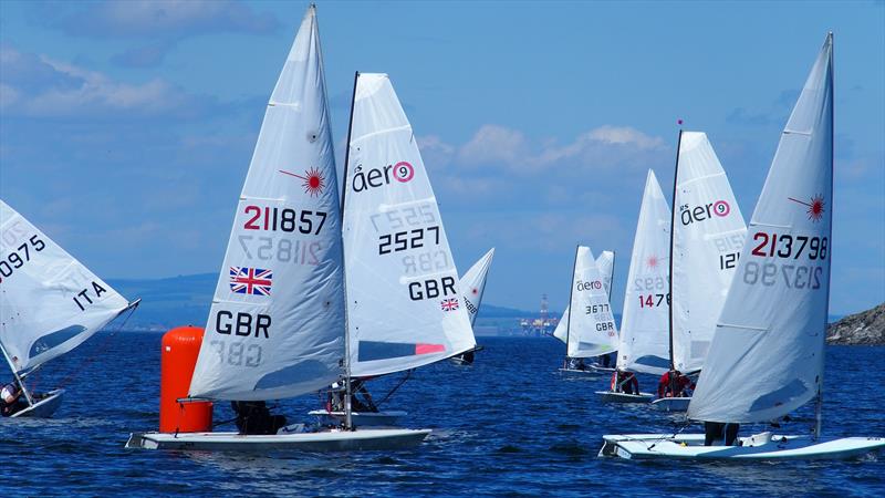 Lasers and Aeros rounding one of the race marks during the East Lothian Yacht Club 2021 Regatta - photo © Derek Braid