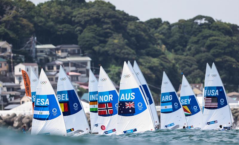 ILCA 7 fleet on Tokyo 2020 Olympic Sailing Competition Day 2 photo copyright Sailing Energy / World Sailing taken at  and featuring the ILCA 7 class