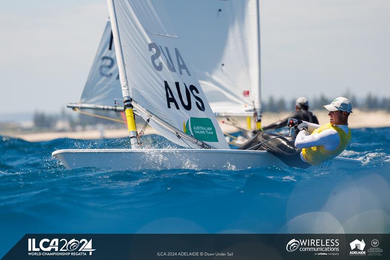 Australian Matt Wearn maintains his lead going into last two gold fleet races of the 2024 ILCA 7 Men World Championship photo copyright Jack Fletcher / Down Under Sail taken at Adelaide Sailing Club and featuring the ILCA 7 class