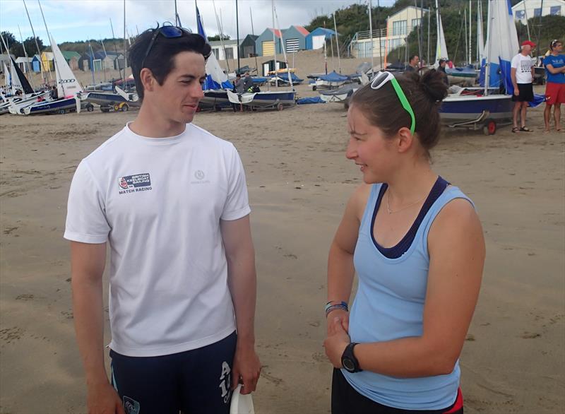 Event leaders Fergus Barnham and Serena de Nahlik relax on day 3 of the 2000 class Nationals at Abersoch photo copyright Chris Jordan taken at South Caernarvonshire Yacht Club and featuring the 2000 class