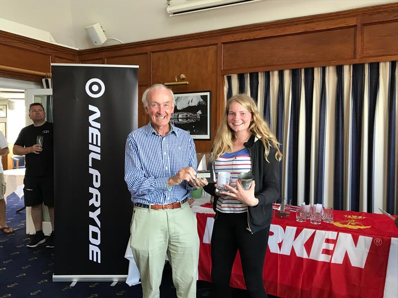 Commodore Dunlop Steward presenting to Matilda Nicholls, Overall winner 4.7, 1st girl and 1st Royal Lymington member in the Royal Lymington Yacht Club Youth Laser Open photo copyright Christine Spreiter taken at Royal Lymington Yacht Club and featuring the ILCA 4 class