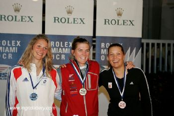 Rolex Miami OCR Laser Radial Medalists (l to r) Sarah Steyaert, Paige Railey, Evi Van Acker