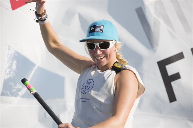Monika Mikkola from Finland wins in the girls fleet at the Laser Radial Youth Worlds in Oman - photo © Mark Lloyd