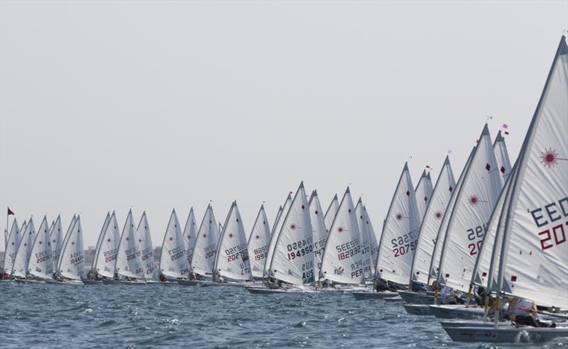 Opening day action from the Laser Radial Women's Worlds in Oman photo copyright Mark Lloyd taken at Oman Sail and featuring the ILCA 6 class