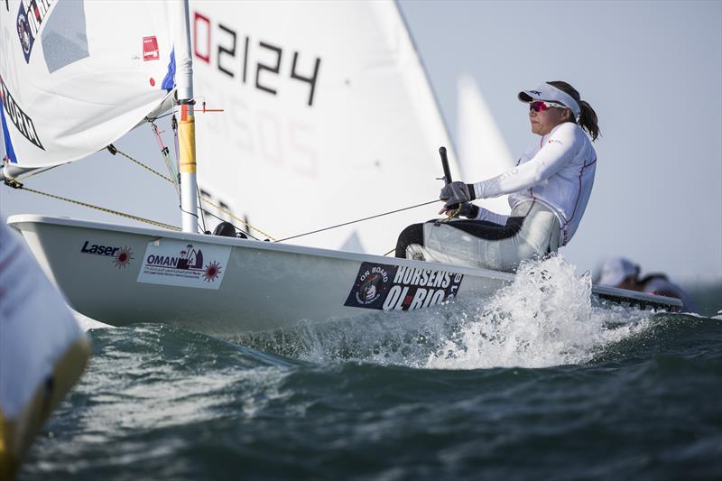 Anne-Marie Rindom on day 5 of the Laser Radial Women's Worlds in Oman photo copyright Mark Lloyd taken at Oman Sail and featuring the ILCA 6 class