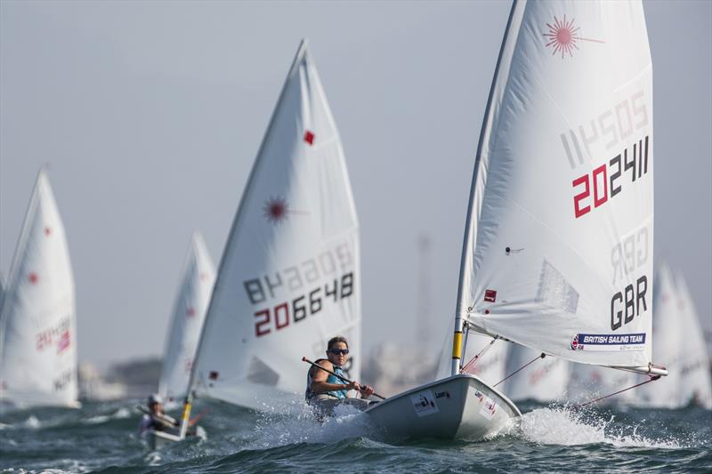 Alison Young on day 5 of the Laser Radial Women's Worlds in Oman photo copyright Mark Lloyd taken at Oman Sail and featuring the ILCA 6 class