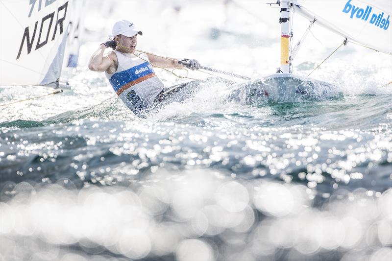 Marit Bouwmeester on day 5 of the Laser Radial Women's Worlds in Oman photo copyright Mark Lloyd taken at Oman Sail and featuring the ILCA 6 class