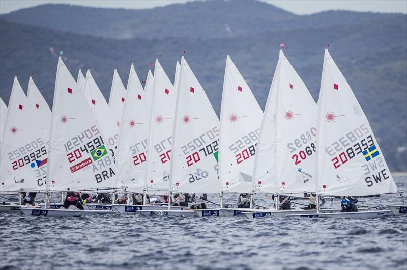 Laser Radial Fleet on day 2 at Sailing World Cup Hyeres photo copyright Jesus Renedo / Sailing Energy / World Sailing taken at COYCH Hyeres and featuring the ILCA 6 class