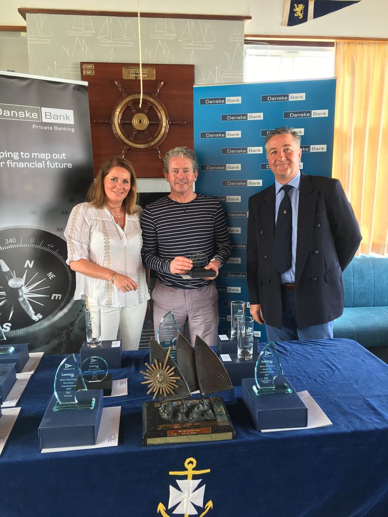 Radial Master Colm McLarnon with Event Organiser Claire Storey and Rear Commodore Ruan O'Tiarnaigh at the Danske Bank Private Banking Irish Laser Masters Championship photo copyright Mark Mackey taken at Ballyholme Yacht Club and featuring the ILCA 6 class