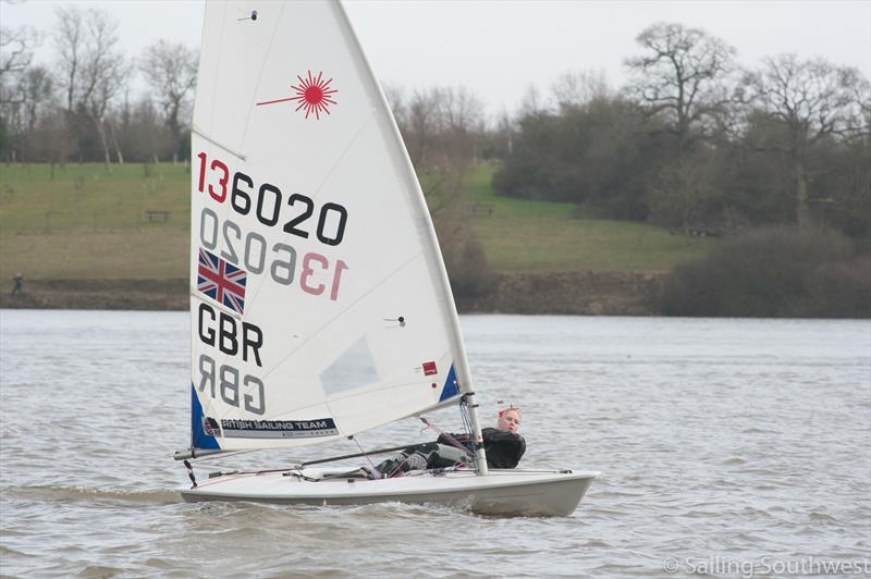Local junior sailor Kelsey Green in Laser 136020 during the Sutton Bingham Icicle: SSW Winter Series Round 8 - photo © Lottie Miles