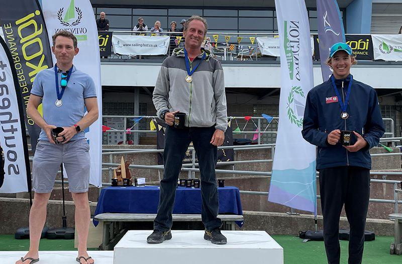 Men's podium for UKLA UK National Championships for ILCA 6 (formerly Laser Radial) - Jon Emmett (centre) takes second overall photo copyright UKLA taken at Weymouth & Portland Sailing Academy and featuring the ILCA 6 class