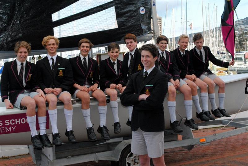 Hutchins sailing captain Sam Abel with other members of the schools Sailing Academy photo copyright Peter Campbell taken at Royal Yacht Club of Tasmania and featuring the SB20 class