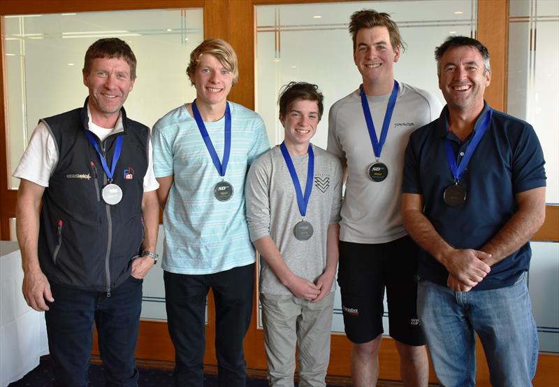 Paulk Burnell (right) and his winning crew of Honey Badger after the SB20 Mid-Winter Championship photo copyright Jane Austin taken at Royal Yacht Club of Tasmania and featuring the SB20 class