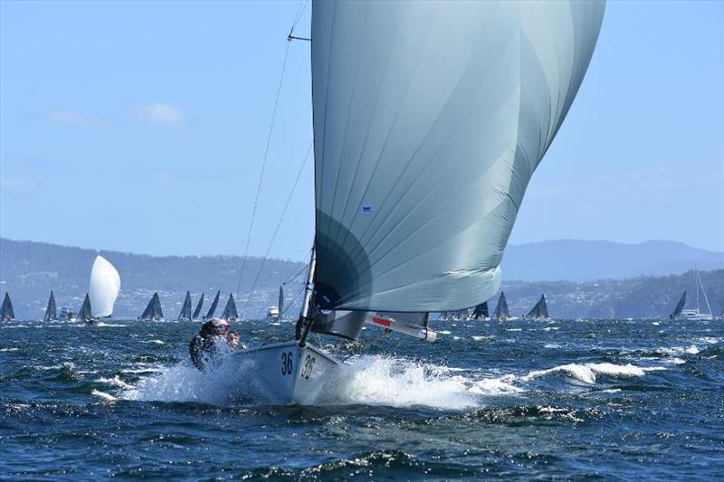Day 1 – Honey Badger heading for victory – SB20 World Championship photo copyright Jane Austin taken at Royal Yacht Club of Tasmania and featuring the SB20 class