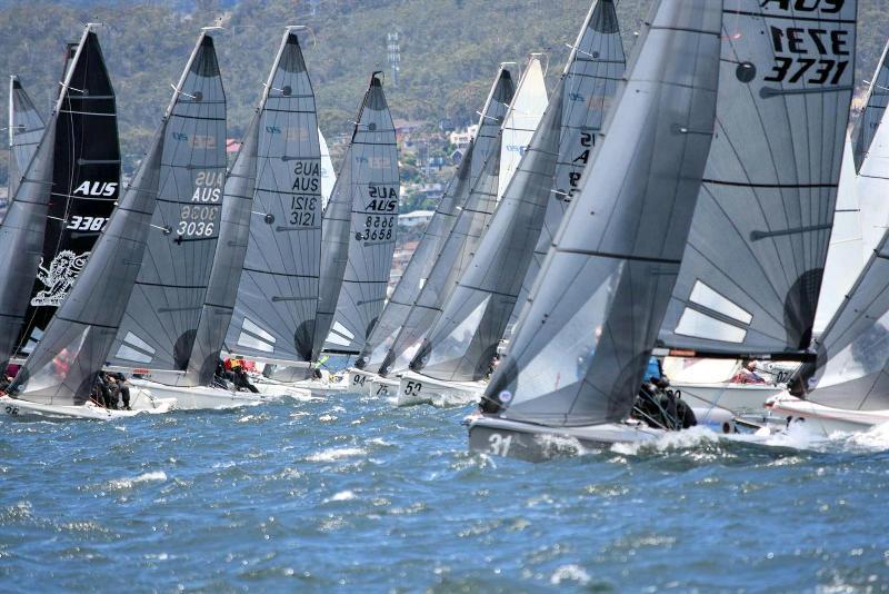 Day 3 - Start of race seven on Hobart's River Derwent – SB20 World Championship photo copyright Jane Austin taken at Royal Yacht Club of Tasmania and featuring the SB20 class