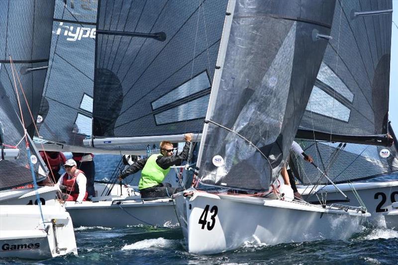 Day 4 - SB20s jostle for room on the start line – SB20 World Championship photo copyright Jane Austin taken at Royal Yacht Club of Tasmania and featuring the SB20 class
