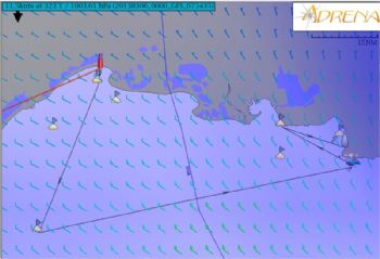 The course map for leg one of the ICOM Cup Méditérranée, covering 160nm from La Grande Motte to Marseille via four race marks
