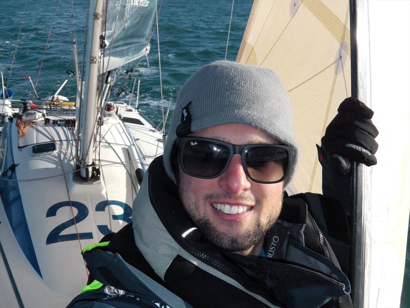 Alan Roberts and Artemis 23 on route to Lorient, lots of time for a sunglasses selfie photo copyright Artemis Offshore Academy taken at  and featuring the Figaro class